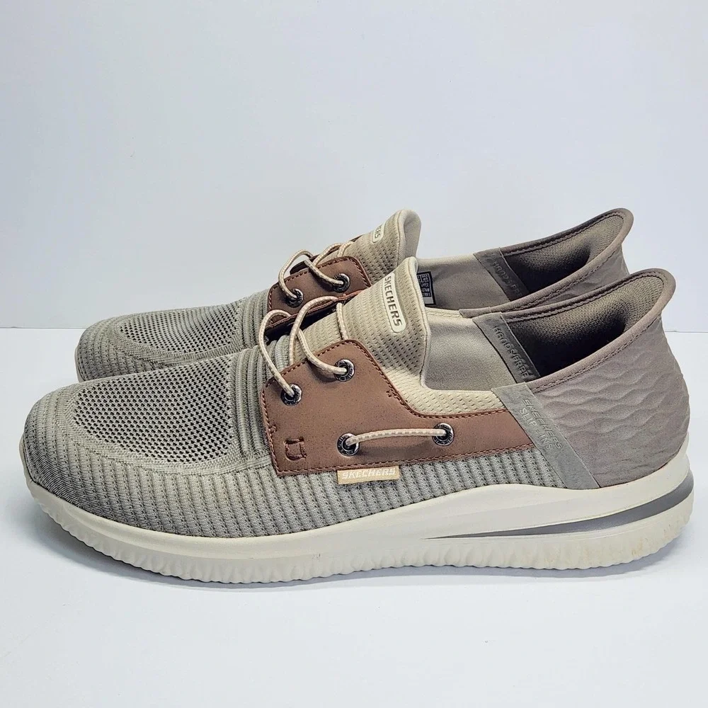 Skechers Slip-Ins Shoes Mens Size 14 Beige Knit Boat Comfort Casual 210606W